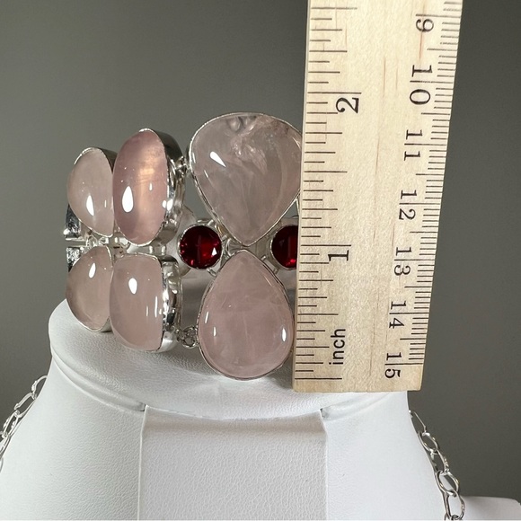 Rose Quartz Garnet 925 Large Necklace Bracelet Earrings - Picture 14 of 16